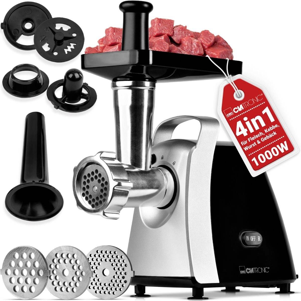 Clatronic FW 3803 264001 Fleischwolf 1000 W Schwarz, Silber