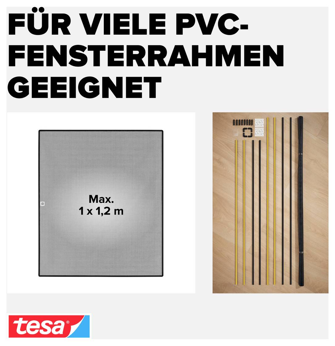 Tesa-Anzeige zeigt ein Maschengewebe mit der Bezeichnung „Max. 1 x 1,2 m