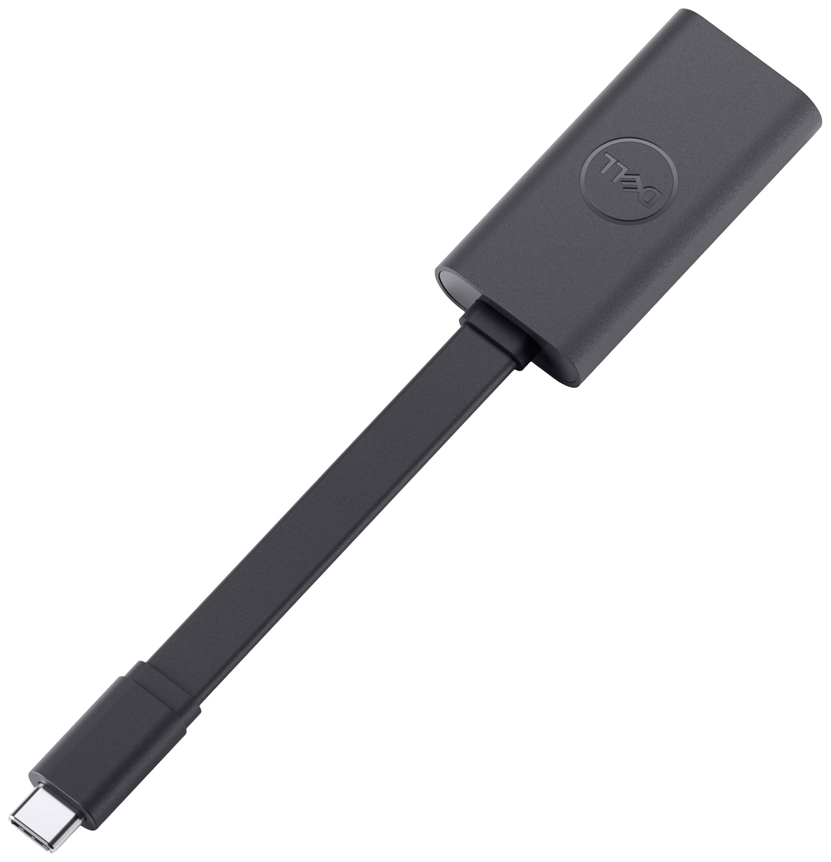 Ein schwarzer Adapter mit USB-C-Anschluss auf der einen Seite und HDMI-Ausgang auf der anderen. Geeignet zum Anschließen von Geräten.