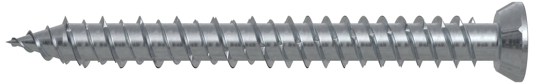 Eine Metallschraube mit gewindeten Schäften und einem flachen Kopf, geeignet für Holz- und Metallverbindungen.