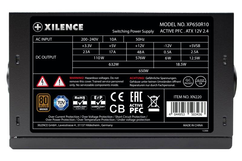 Xilence XN220 PC Netzteil 650W ATX 80PLUS® Bronze