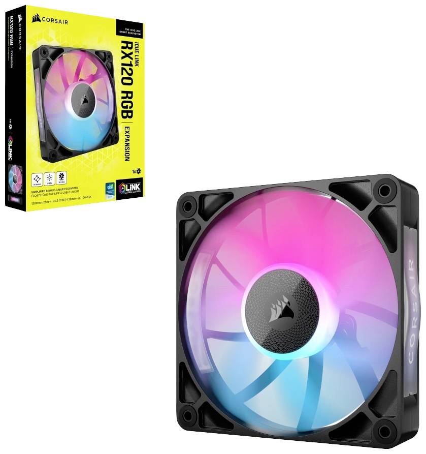 Corsair iCUE LINK RX120 RGB PC-Gehäuse-Lüfter Schwarz (B x H x T) 120 x 120 x 25 mm inkl. LED-Beleuchtung