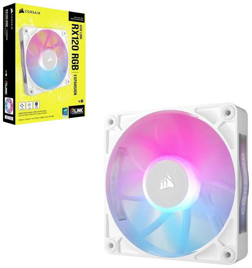Corsair iCUE LINK RX120 RGB PC-Gehäuse-Lüfter Weiß (B x H x T) 120 x 120 x 25 mm inkl. LED-Beleuchtung