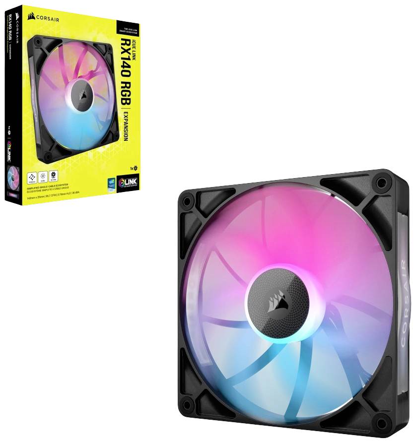 Corsair iCUE LINK RX140 RGB PC-Gehäuse-Lüfter Schwarz (B x H x T) 140 x 140 x 25mm inkl. LED-Beleuchtung