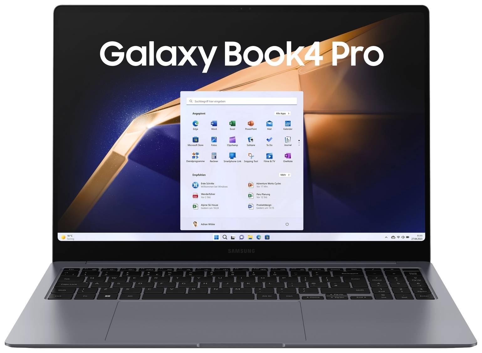 Samsung Notebook Galaxy Book4 Pro 40.6 cm (16 Zoll) WQXGA+ Intel® Core™ Ultra 7 Core™ Ultra 7 155H 16 GB RAM 512 GB SSD Deutsch, QWERTZ G