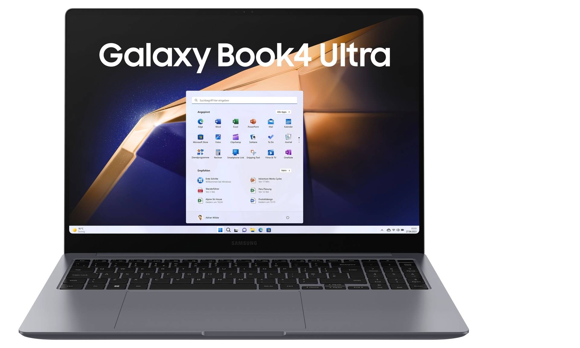 Samsung Notebook Galaxy Book4 Ultra 40.6 cm (16 Zoll) WQXGA+ Intel® Core™ Ultra 9 Core™ Ultra 9 185H 32 GB RAM 1 TB Flash 1 TB SSD Nvidia GeFor