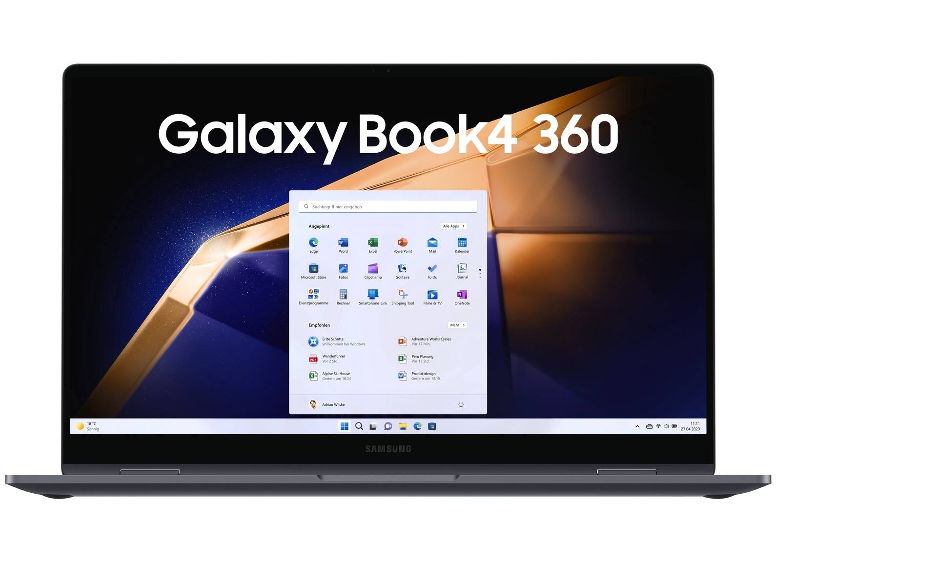 Samsung 2-in-1 Notebook / Tablet Galaxy Book4 360 39.6 cm (15.6 Zoll) Full HD Intel® Core™ 5 Core™ 5 120U 16 GB RAM 256 GB SSD Deutsch, QWERTZ