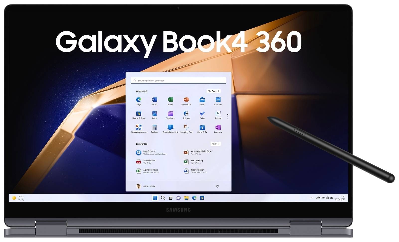 Samsung 2-in-1 Notebook / Tablet Galaxy Book4 360 39.6 cm (15.6 Zoll) Full HD Intel® Core™ 5 Core™ 5 120U 16 GB RAM 256 GB SSD Deutsch, QWERTZ