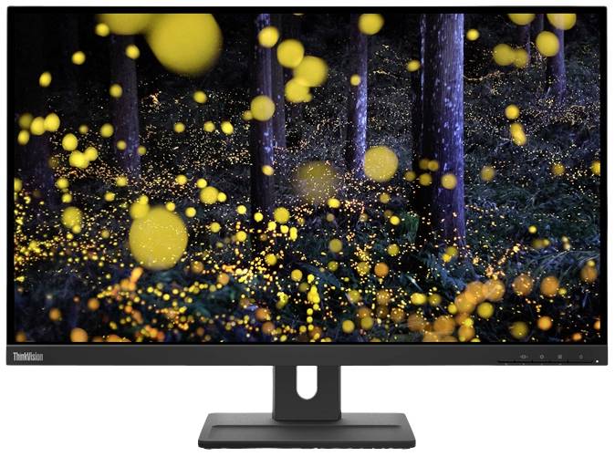 Ein Monitor zeigt ein Waldbild mit leuchtenden gelben Lichtern im Dunkeln, die Glühwürmchen darstellen.