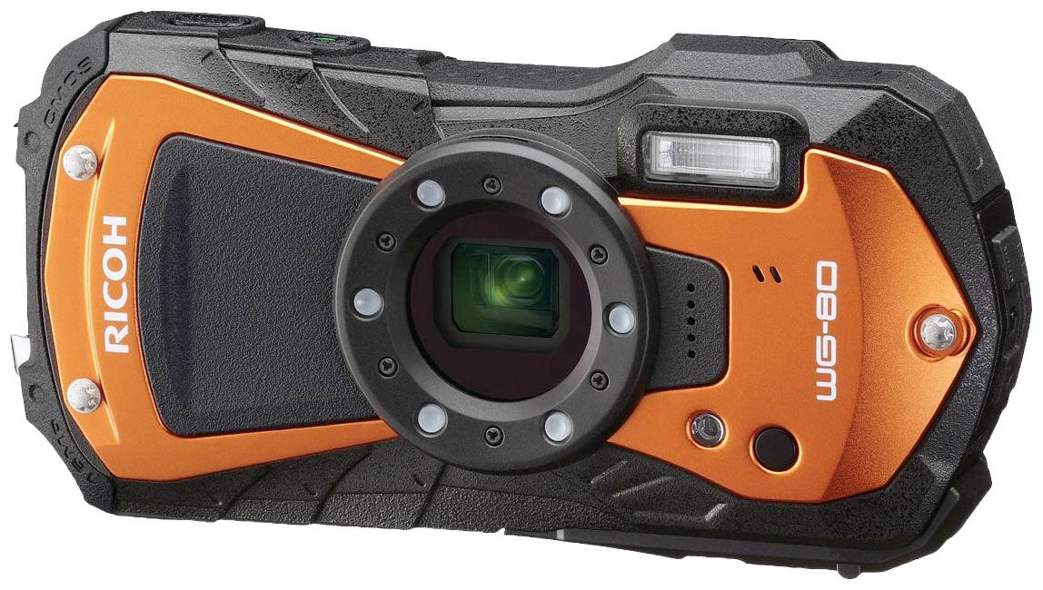 Ricoh Ricoh WG-80 orange Digitalkamera 16 Megapixel Orange inkl. Akku Full HD Video, Integrierter Akku, mit eingebautem Blitz, Staubgeschützt, Stoß