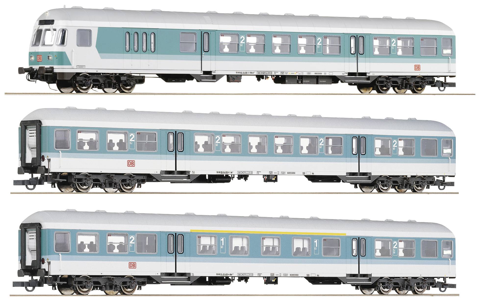 Roco 6200034 H0 3er-Set 1: Nahverkehrswagen der DB AG 1./2. Klasse ABn 417.0, 2. Klasse Bn 447, Steuerwagen BDnrzf 463