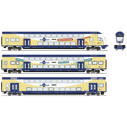 Roco 6220105 H0 3er-Set Doppelstockwagen der metronom 2. Klasse DBpza, 2. Klasse DBdpza, Steuerwage