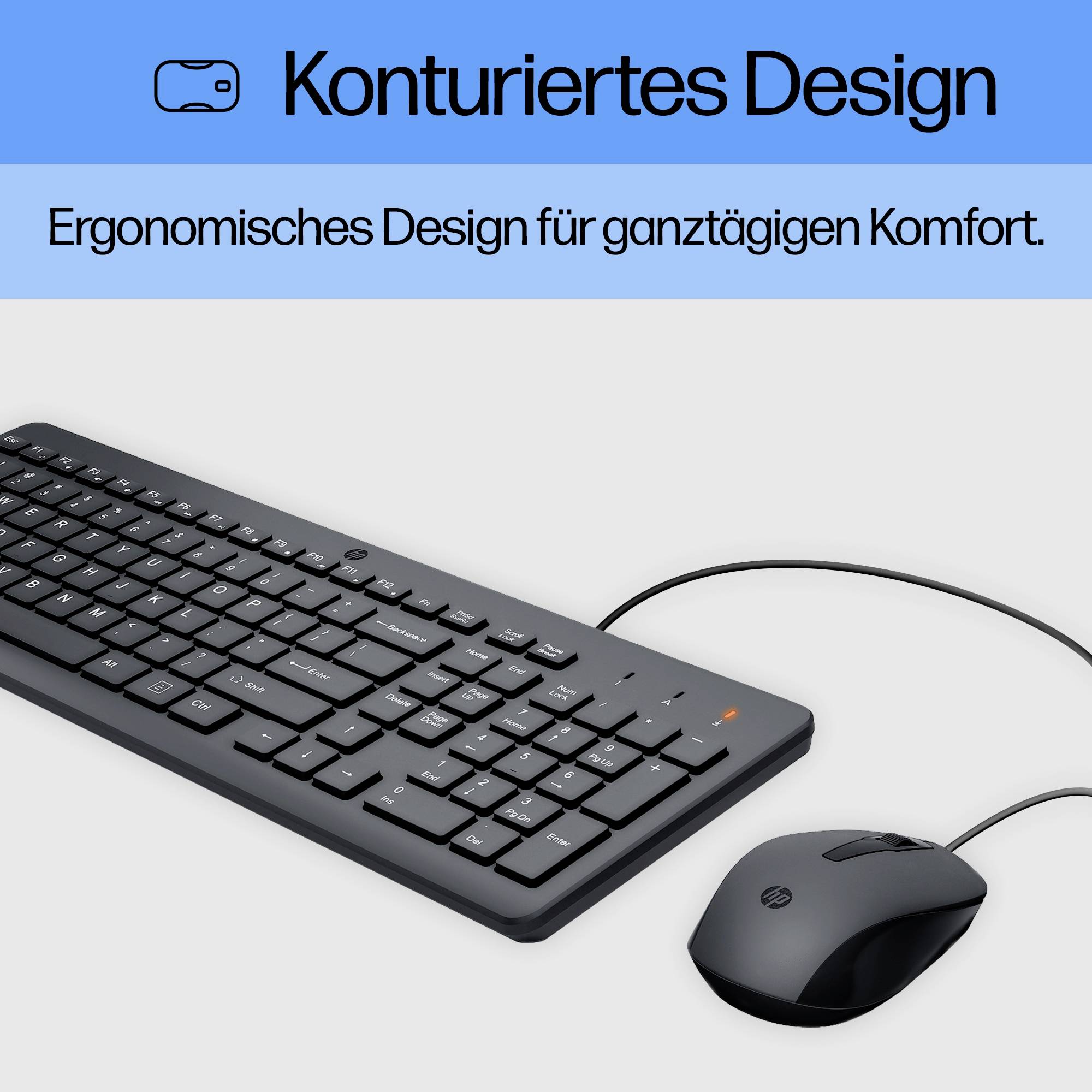 HP 150 Kabelgebunden Tastatur, Maus-Set Deutsch, QWERTZ Schwarz