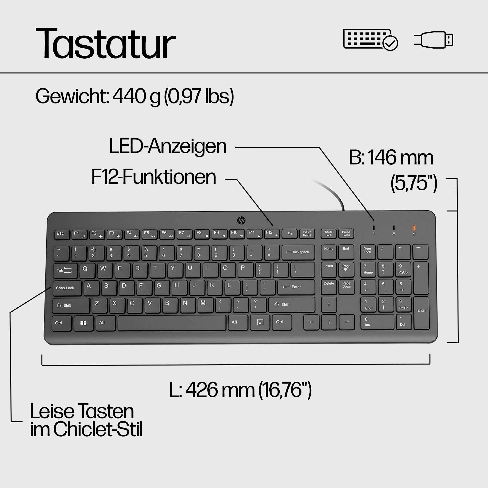 HP 150 Kabelgebunden Tastatur, Maus-Set Deutsch, QWERTZ Schwarz