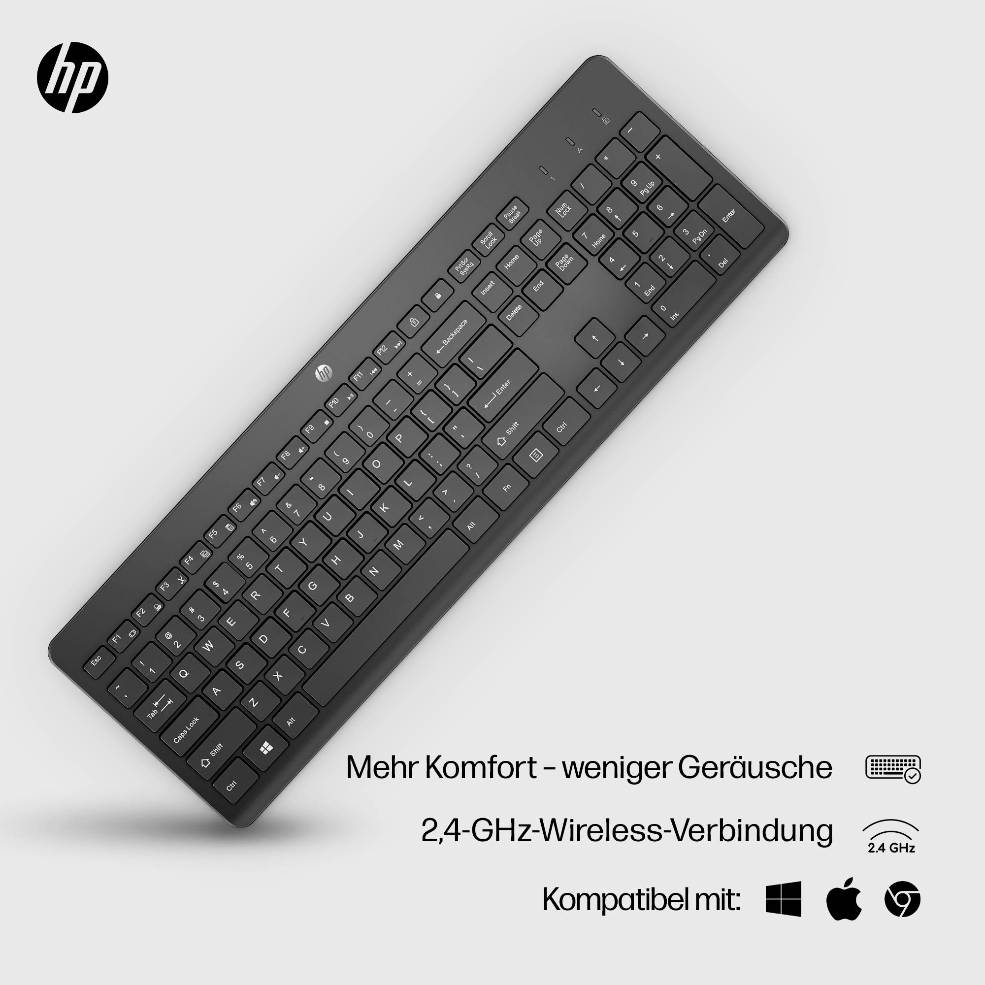 HP 230 Kabellos Tastatur Deutsch, QWERTZ Schwarz