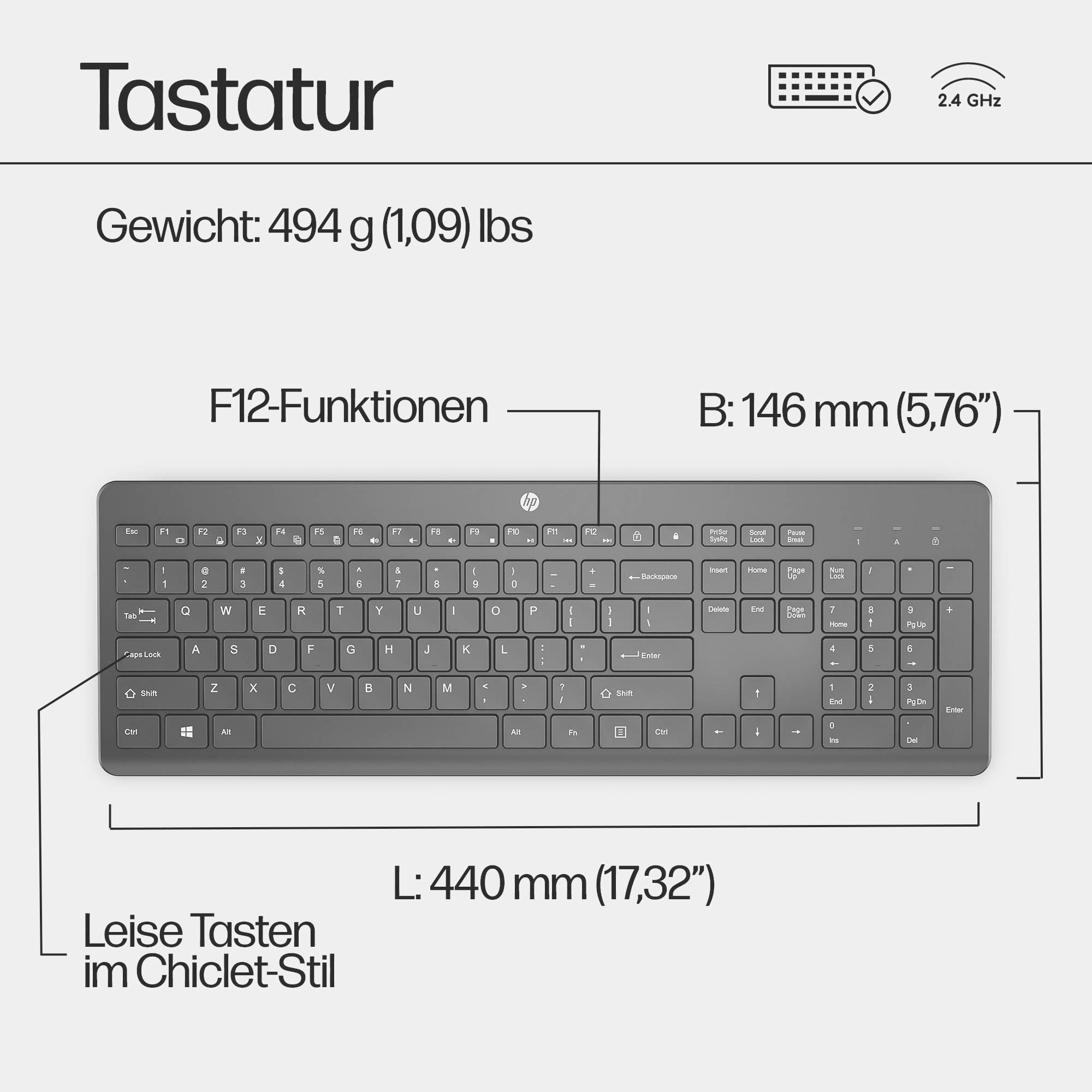 HP 230 Kabellos Tastatur Deutsch, QWERTZ Schwarz