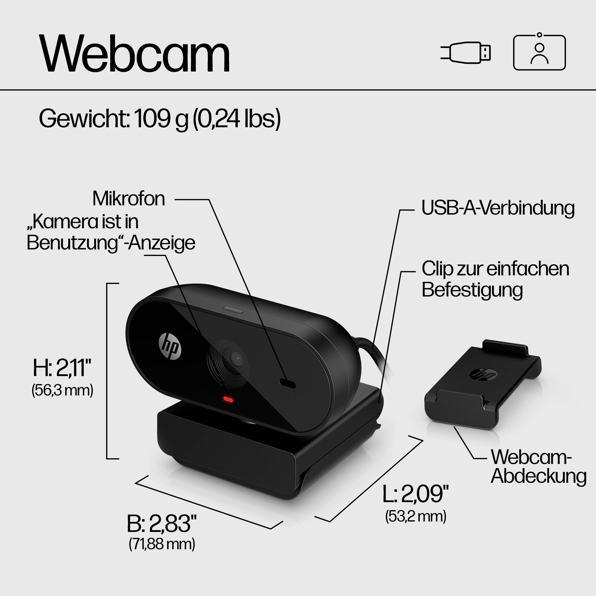 HP 320 Full HD-Webcam 1920 x 1080 Pixel Mikrofon, Klemm-Halterung