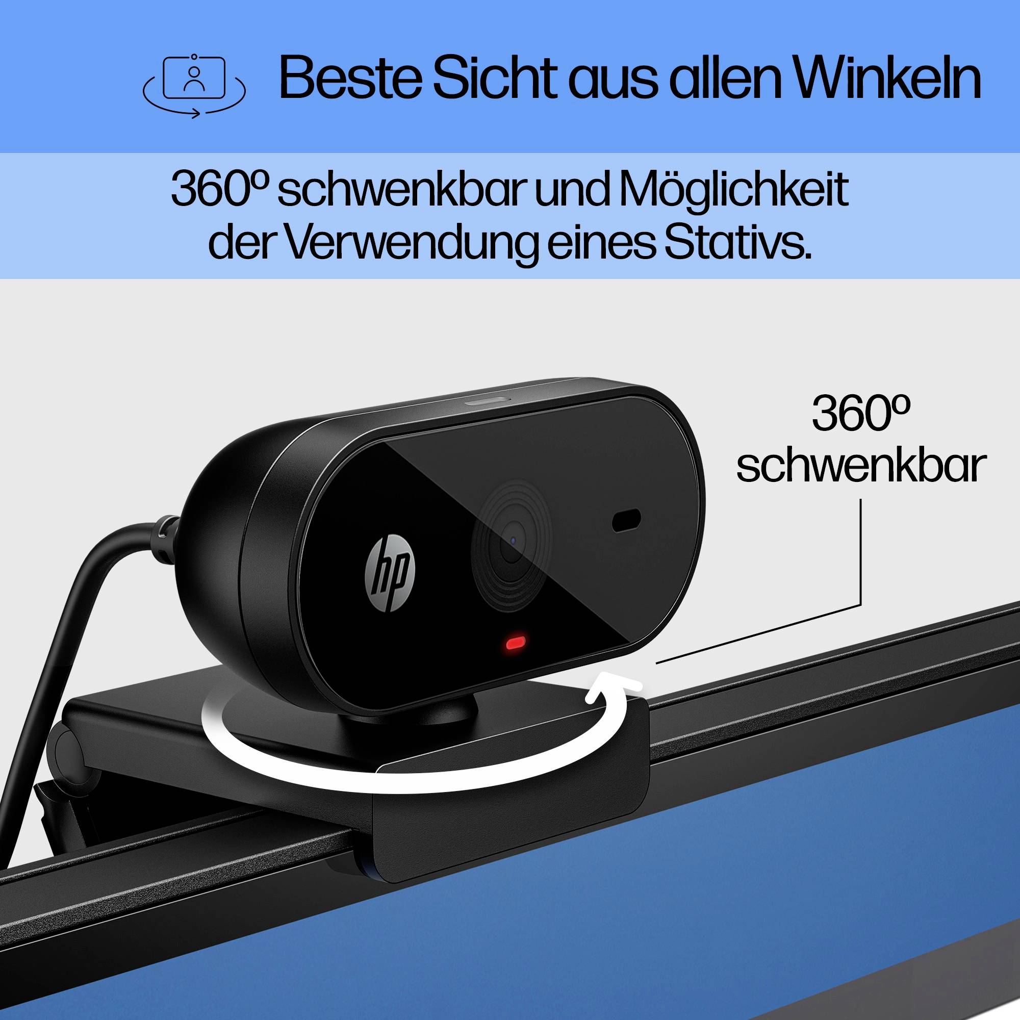 HP 320 Full HD-Webcam 1920 x 1080 Pixel Mikrofon, Klemm-Halterung