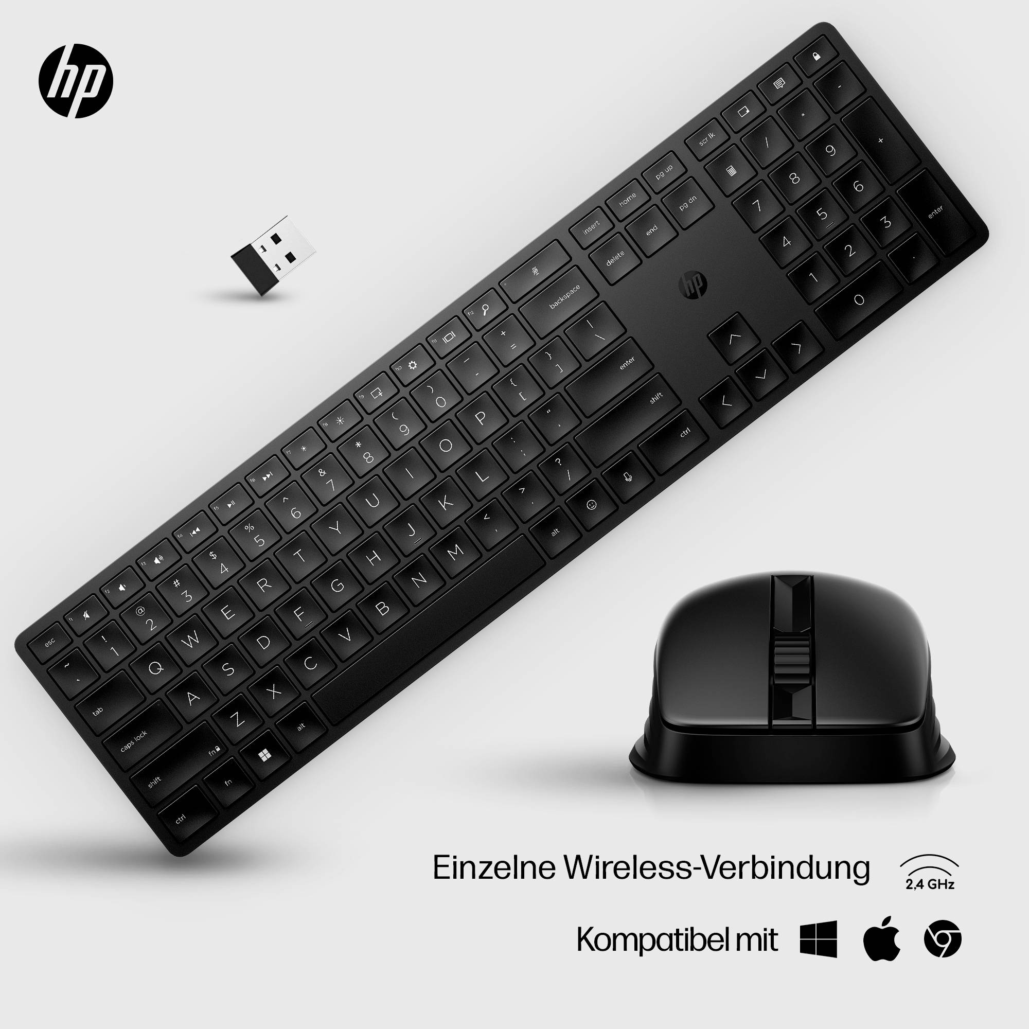 HP 650 Kabellos Tastatur, Maus-Set Deutsch, QWERTZ Schwarz