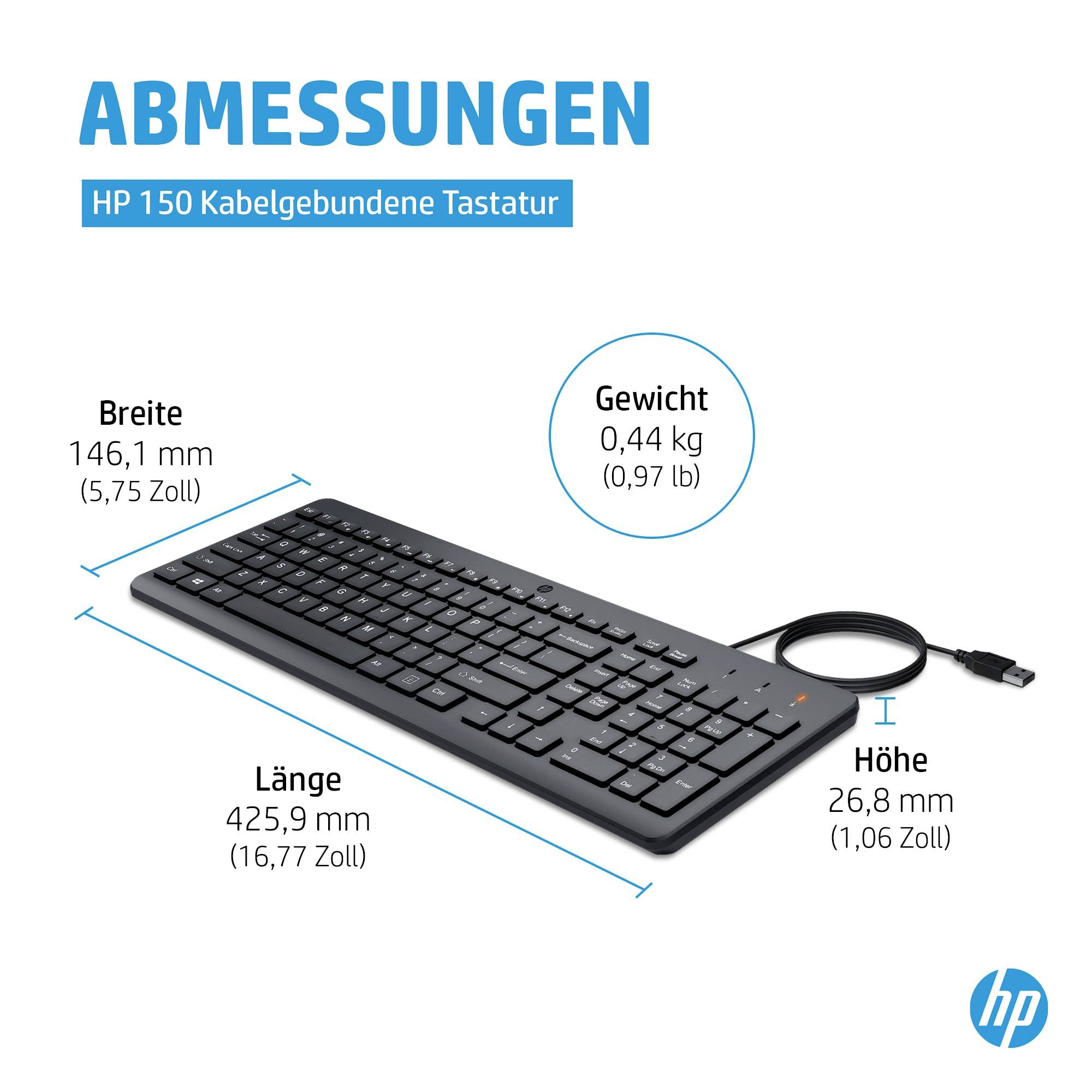 HP 150 Kabelgebunden Tastatur Deutsch, QWERTZ Schwarz