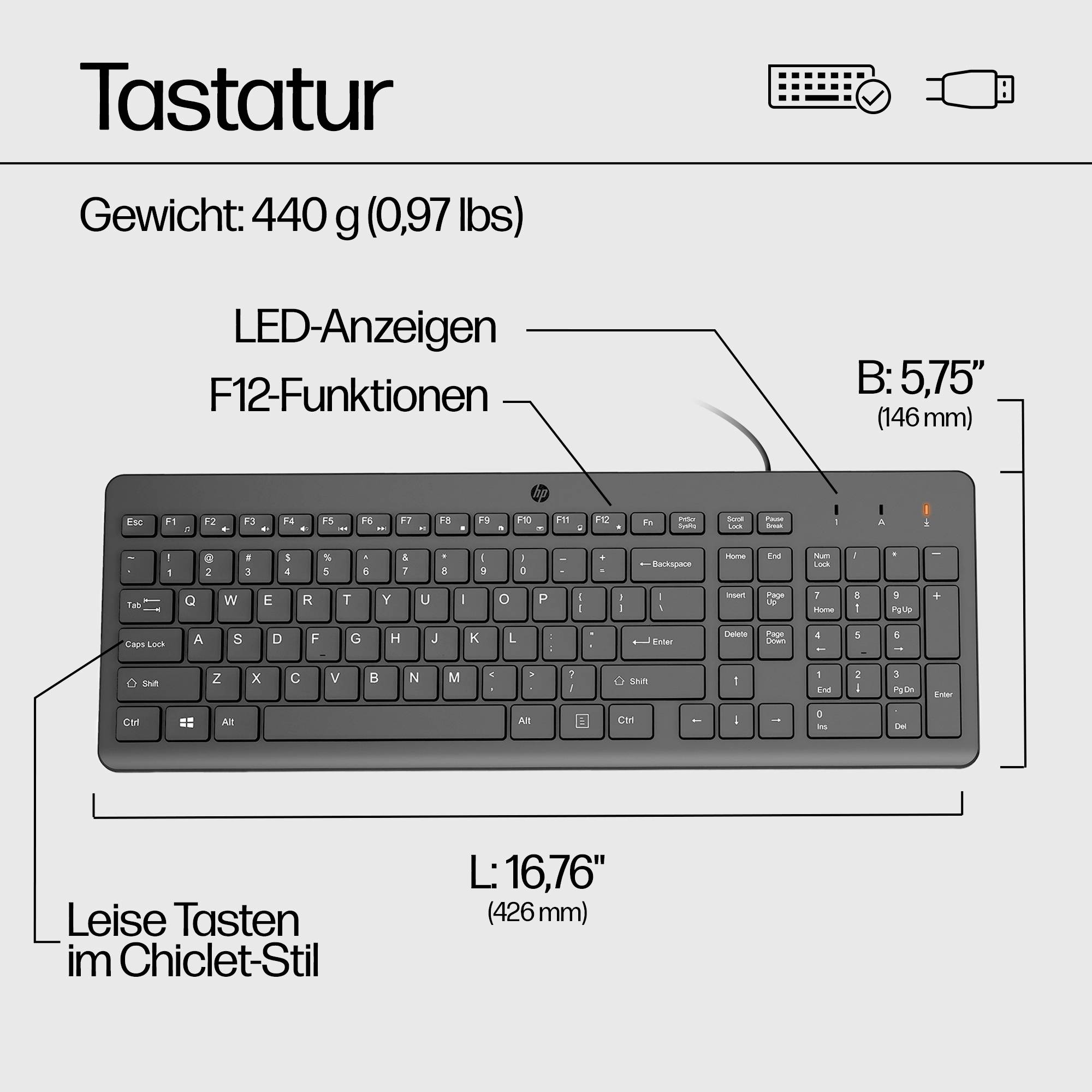 HP 150 Kabelgebunden Tastatur Deutsch, QWERTZ Schwarz