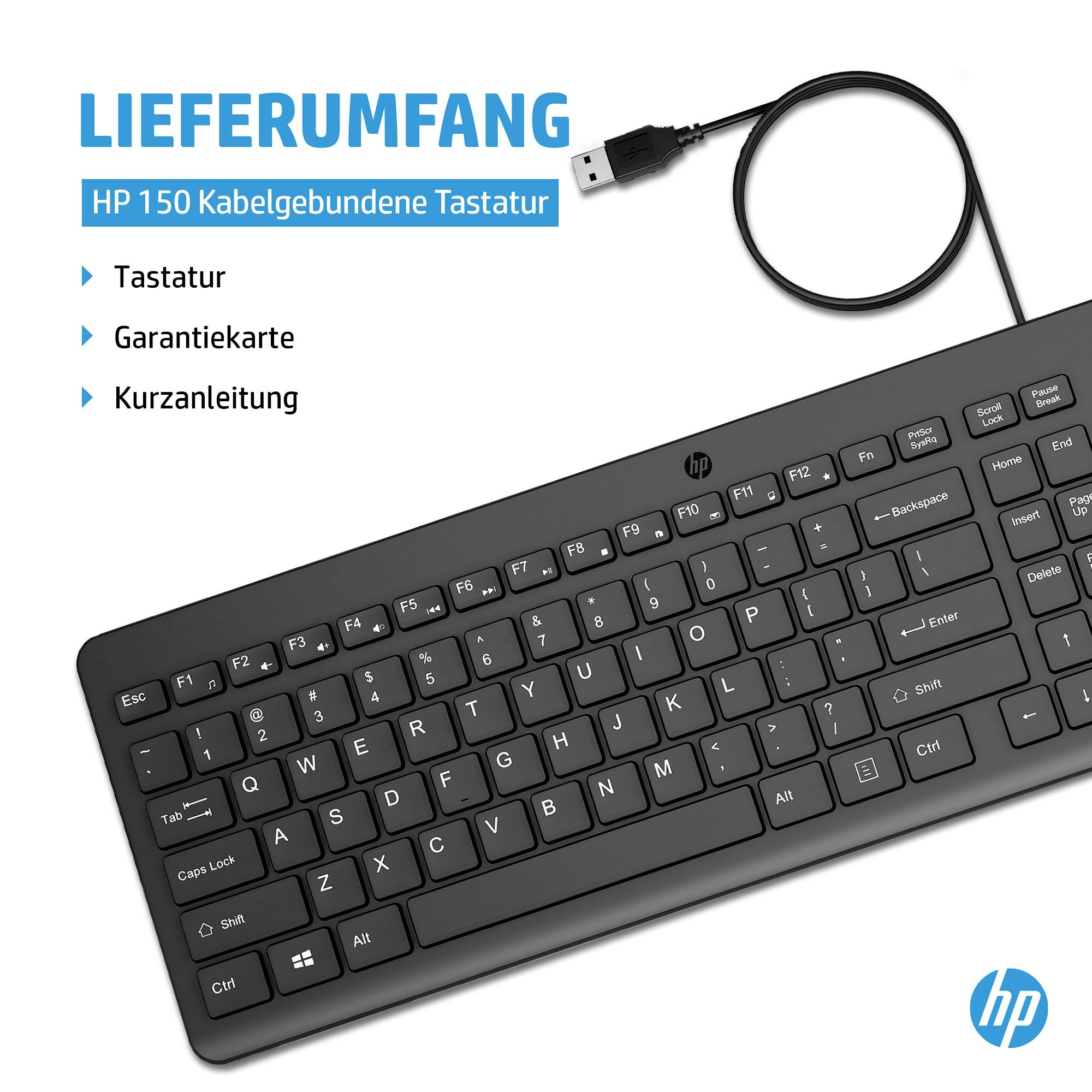 HP 150 Kabelgebunden Tastatur Deutsch, QWERTZ Schwarz