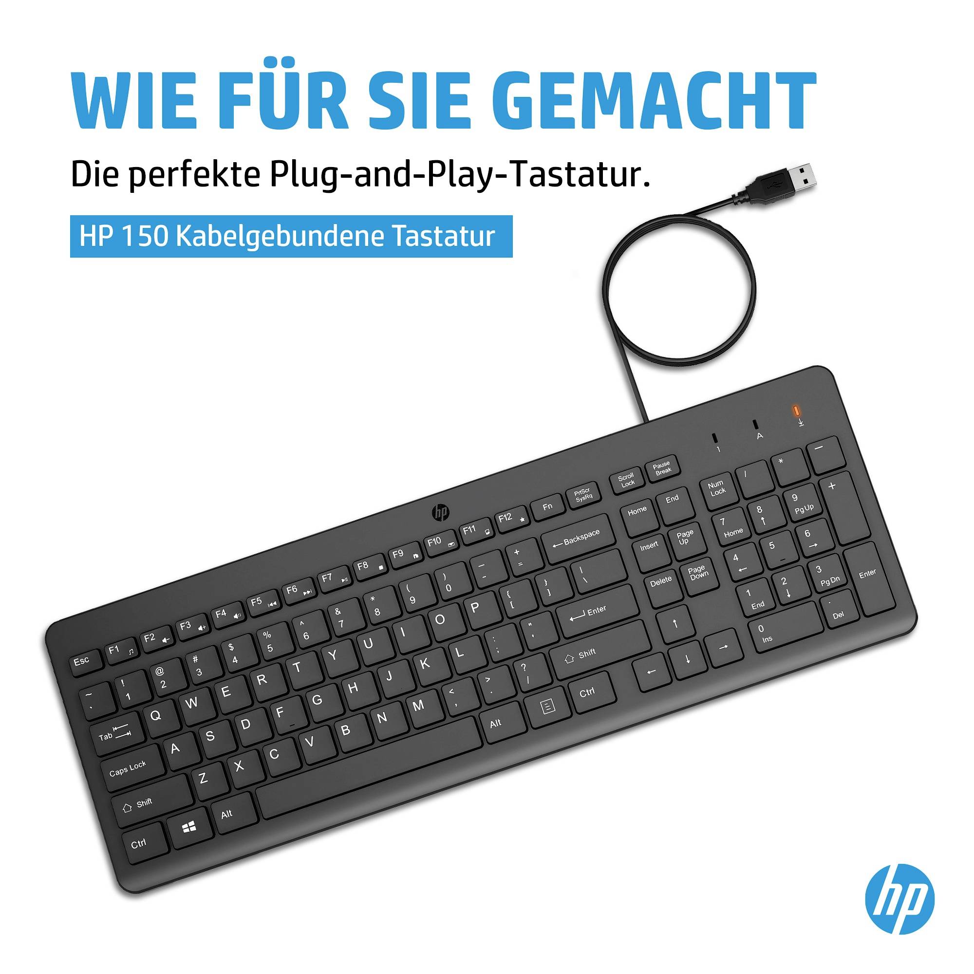 HP 150 Kabelgebunden Tastatur Deutsch, QWERTZ Schwarz