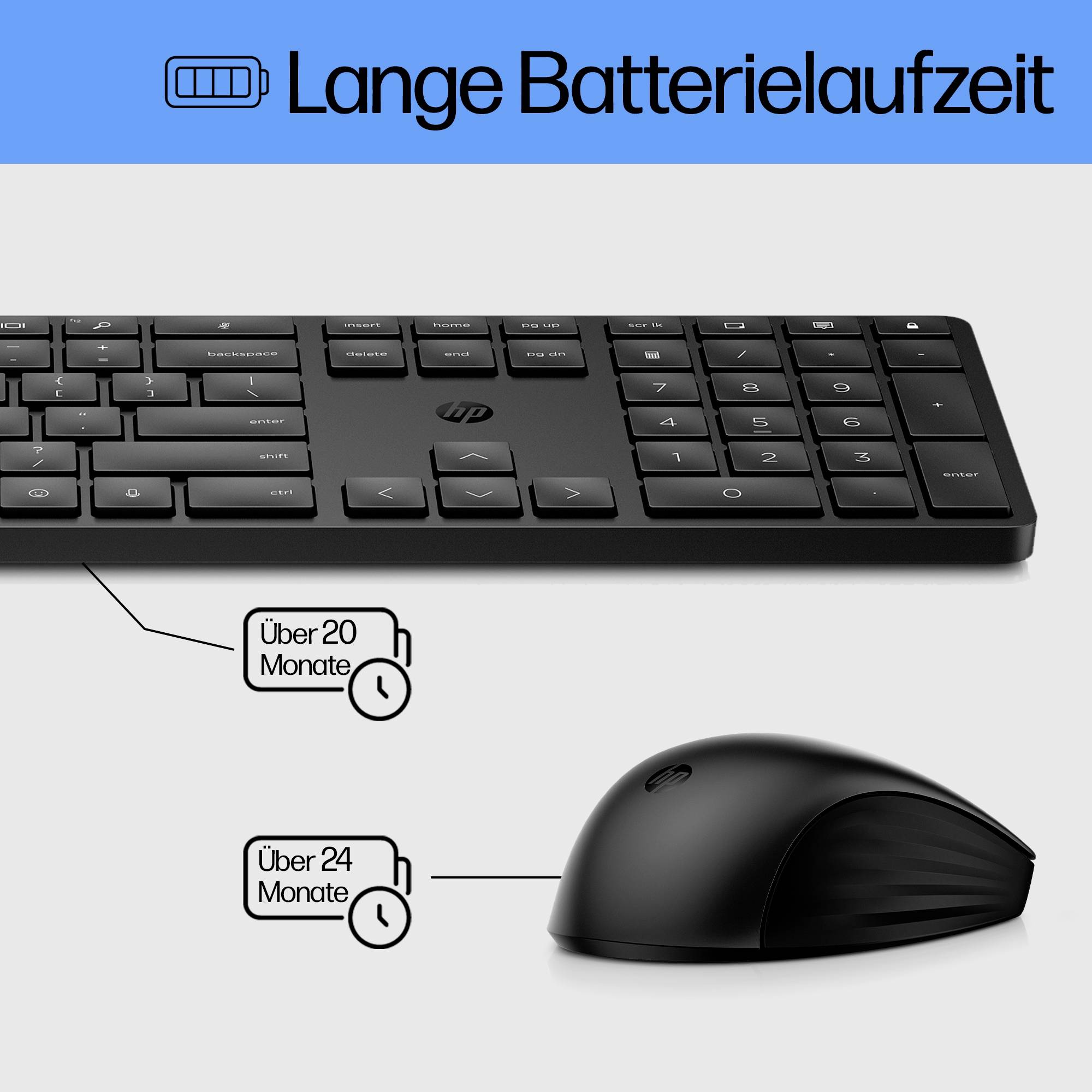 HP 650 Kabellos Tastatur, Maus-Set Deutsch, QWERTZ Weiß