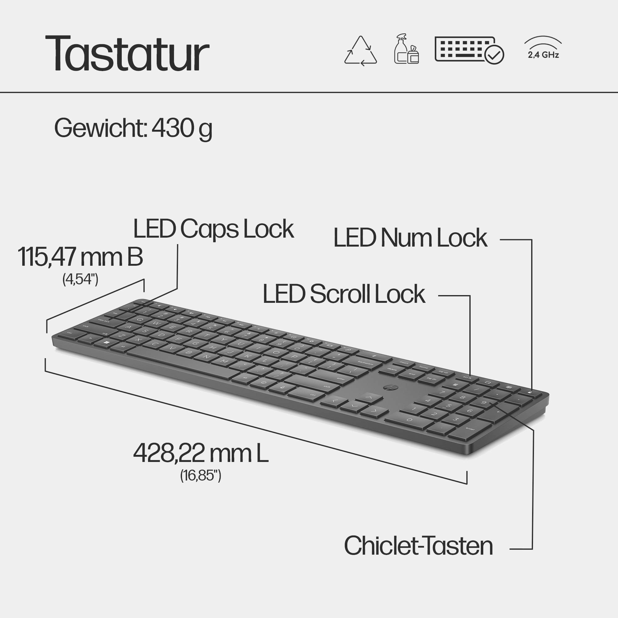 HP 450 Kabellos Tastatur Deutsch, QWERTZ Schwarz