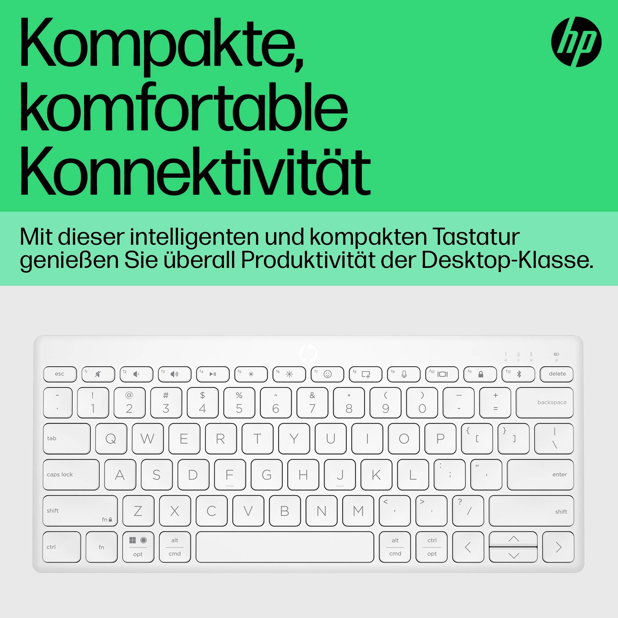 HP 350 Kompakte Bluetooth-Tastatur für mehrere Geräte Kabellos Tastatur Deutsch, QWERTZ Weiß