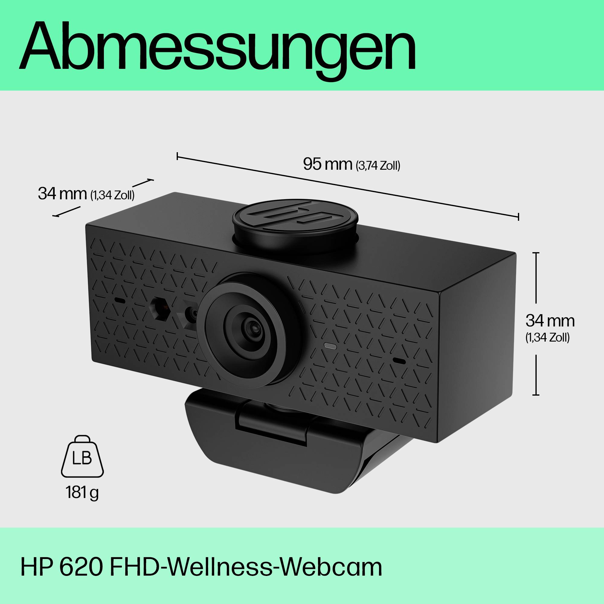 HP 620 Full HD-Webcam 1920 x 1080 Pixel Mikrofon, Klemm-Halterung, Integrierte Abdeckblende