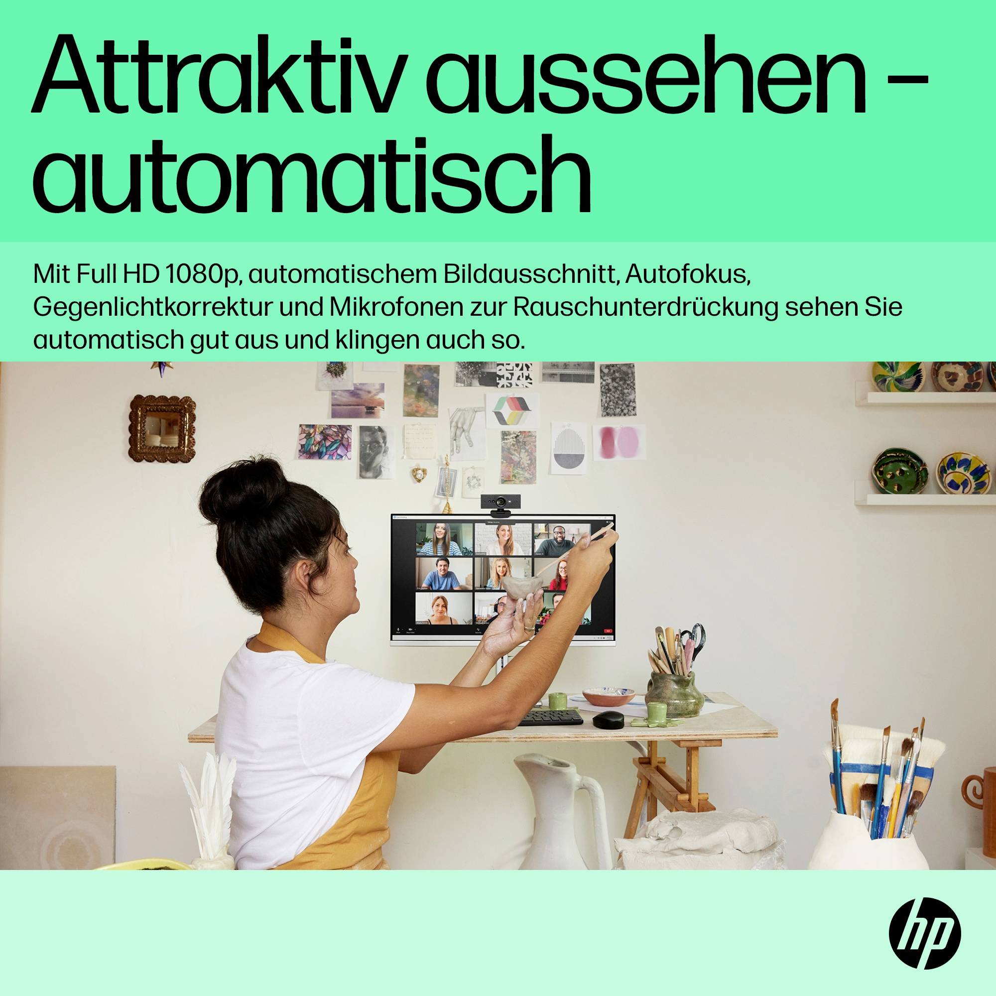 HP 620 Full HD-Webcam 1920 x 1080 Pixel Mikrofon, Klemm-Halterung, Integrierte Abdeckblende