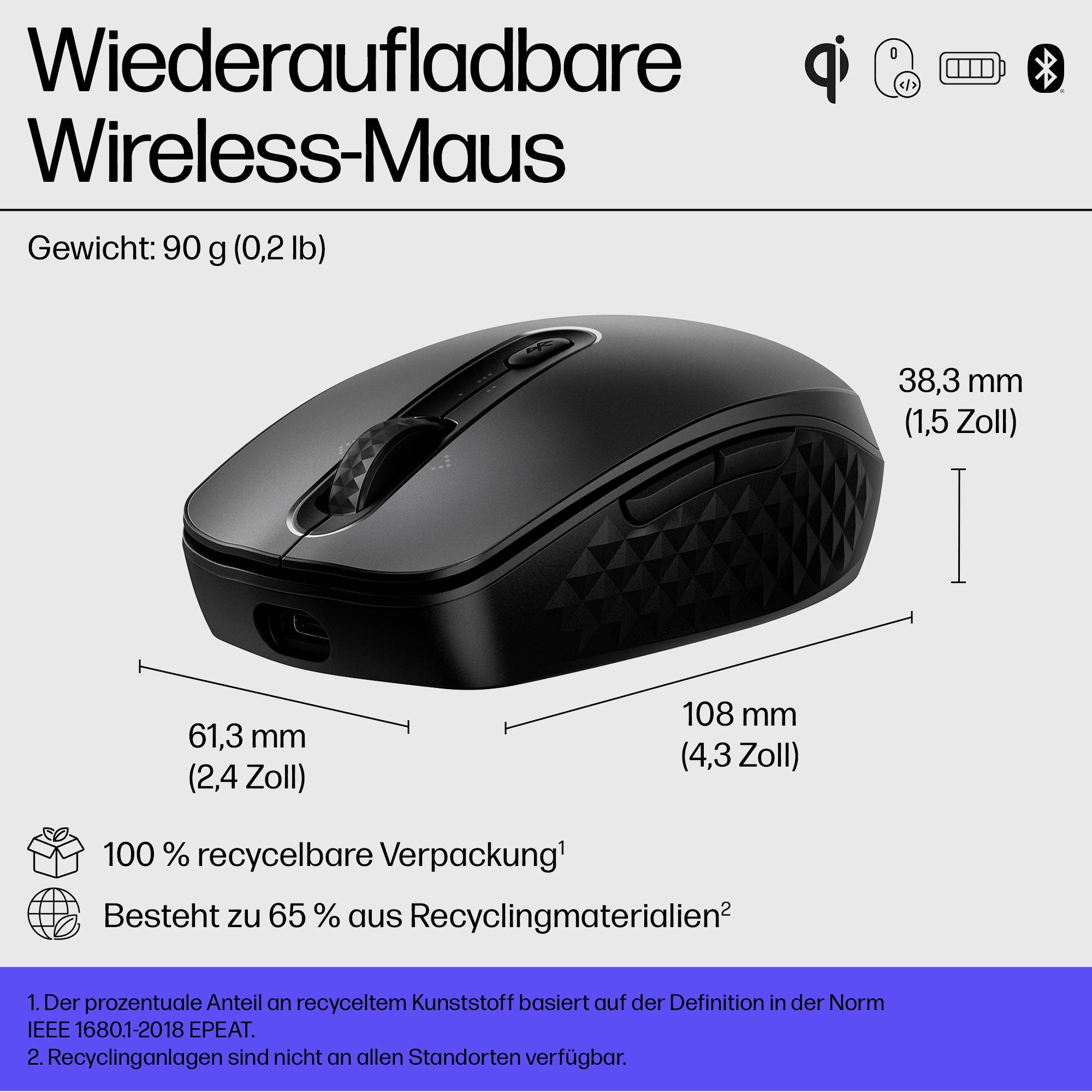 HP 690 Maus Kabellos Schwarz 7 Tasten 4000 dpi Wiederaufladbar, Wireless Charging
