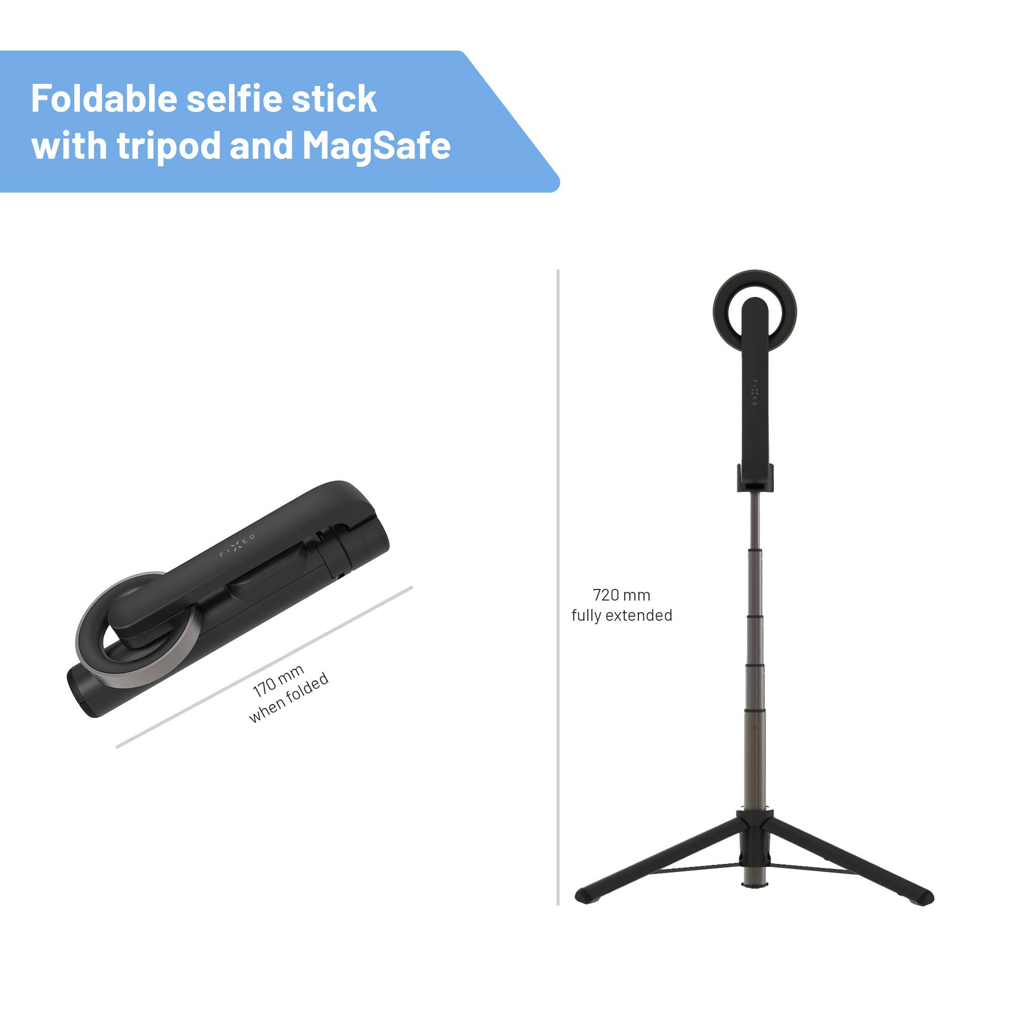 FIXED FIXSN-M-BK Selfie Stick Schwarz Bluetooth, Integriertes Stativ