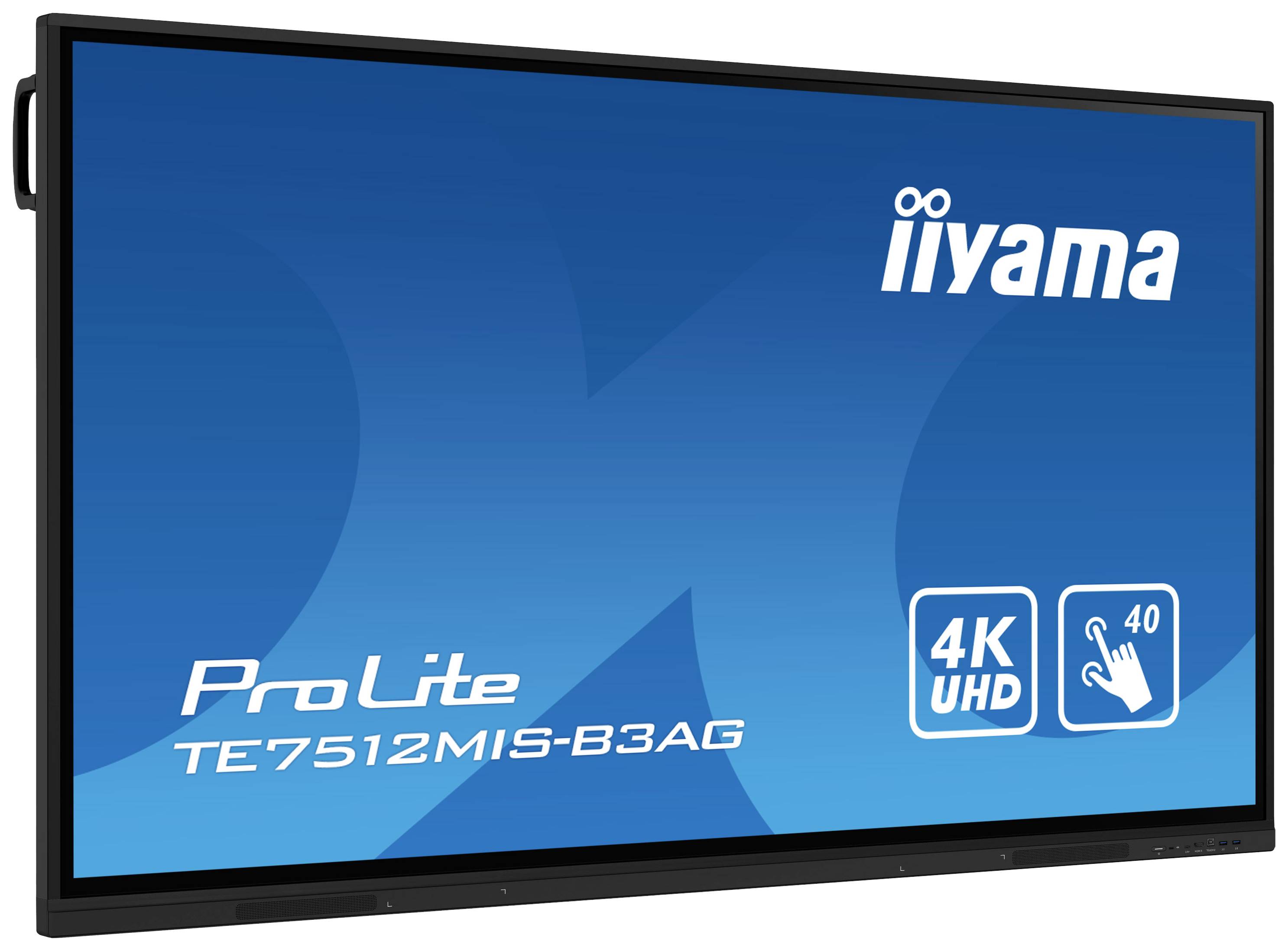 Interaktives Display 'iiyama ProLite TE7512MIS-B3AG' mit 75 Zoll Bildschirmdiagonale, 4K UHD-Auflösung und Touchscreen-Funktion.