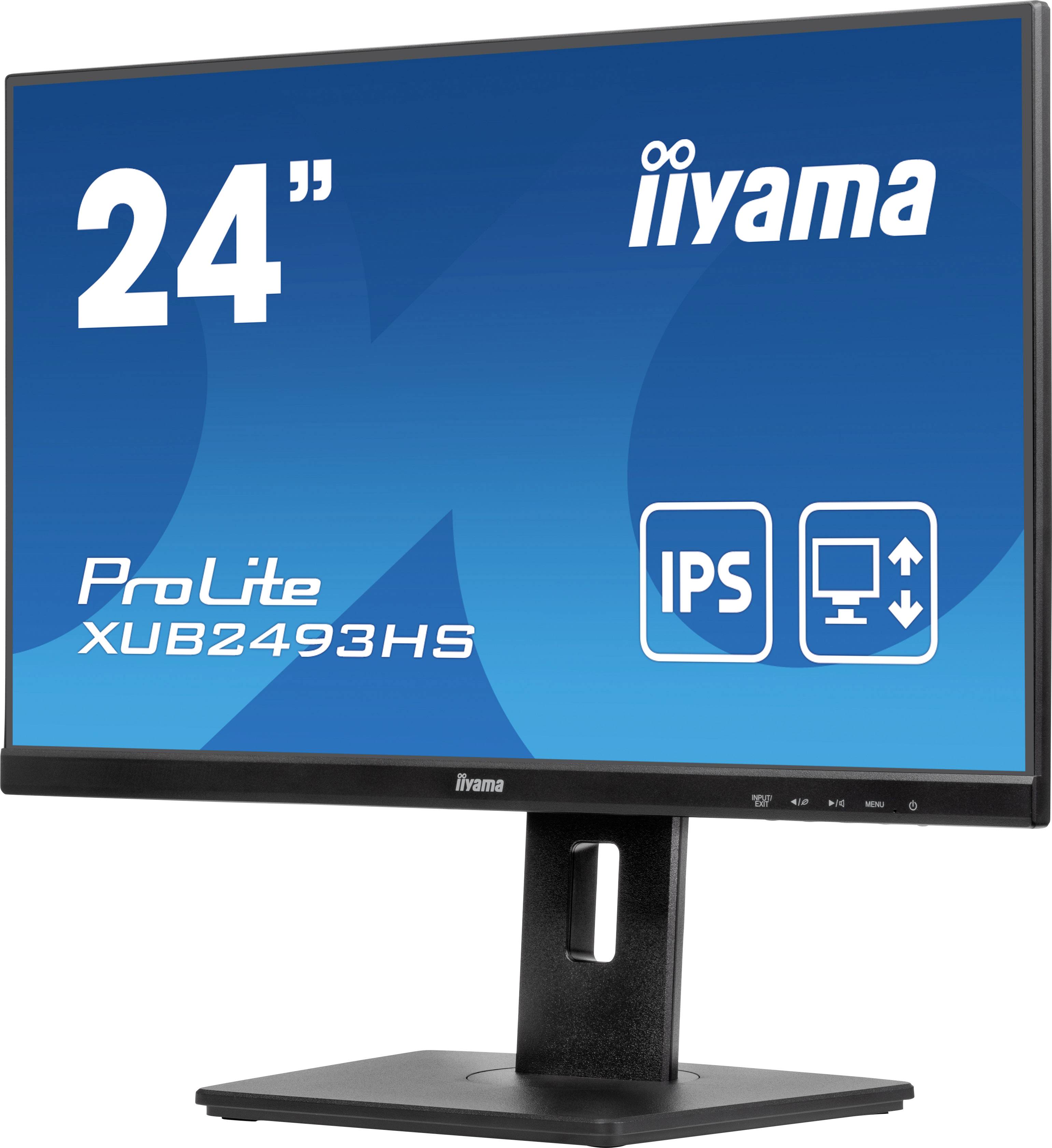 Ein 24-Zoll-iiyama-Monitor mit der Modellnummer XUB2493HS, IPS-Panel und höhenverstellbarem Standfuß.
