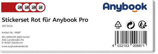 Etikett für Stickerset Rot für Anybook Pro, 480 Stück. Artikel-Nr.: M687, Hersteller: MILLENNIUM 2000 GmbH, Ottobrunn.