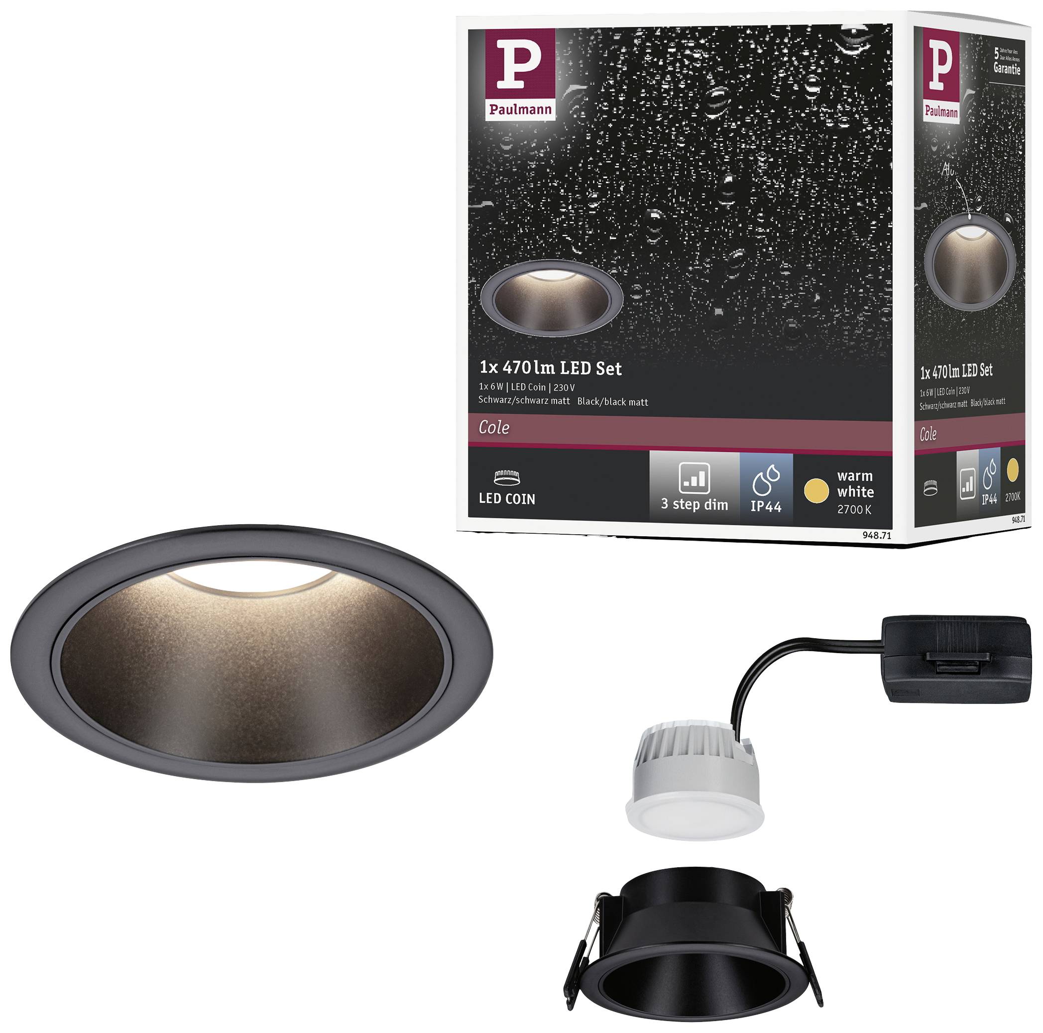 Paulmann 94871 Cole Coin Einbauleuchte LED 6W Schwarz
