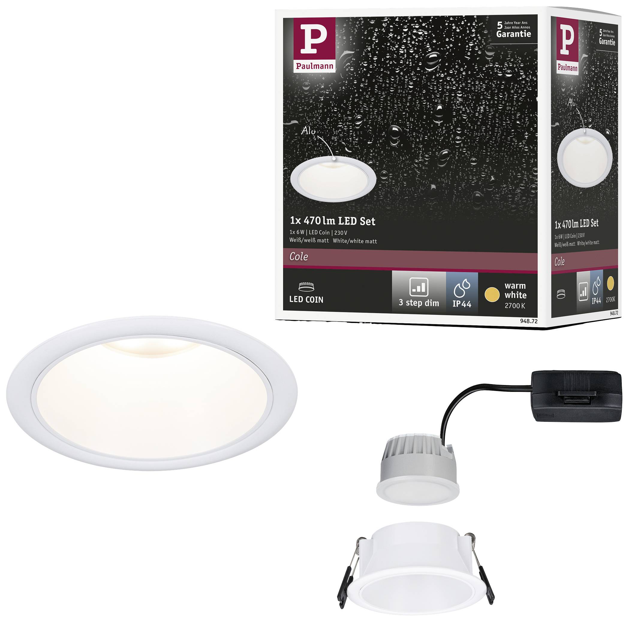 Paulmann 94872 Cole Coin Einbauleuchte LED 6W Weiß