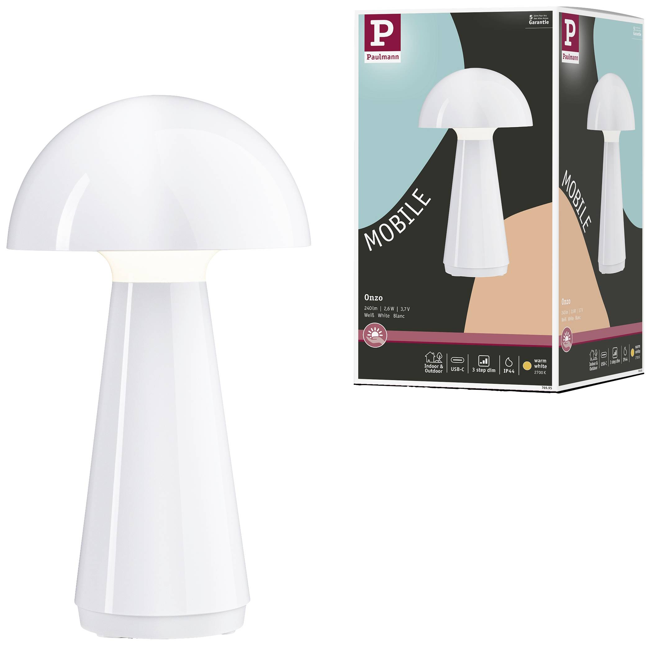 Paulmann 76995 Onzo LED-Außentischlampe 2.6 W Warmweiß Weiß