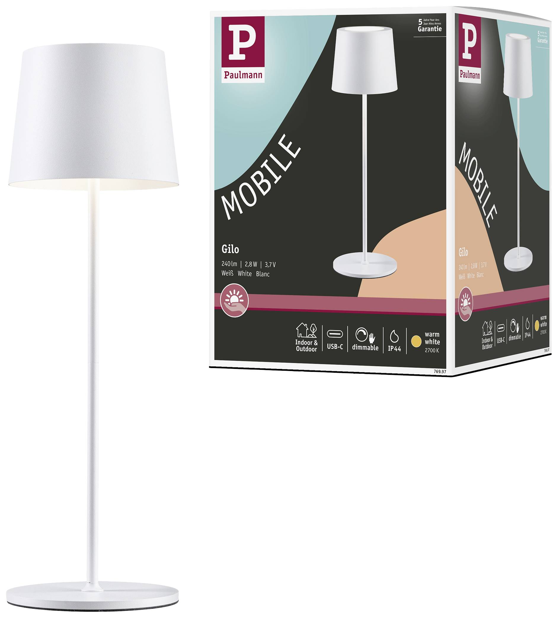 Paulmann 76997 Gilo LED-Außentischlampe 2.8W Warmweiß Weiß (matt)