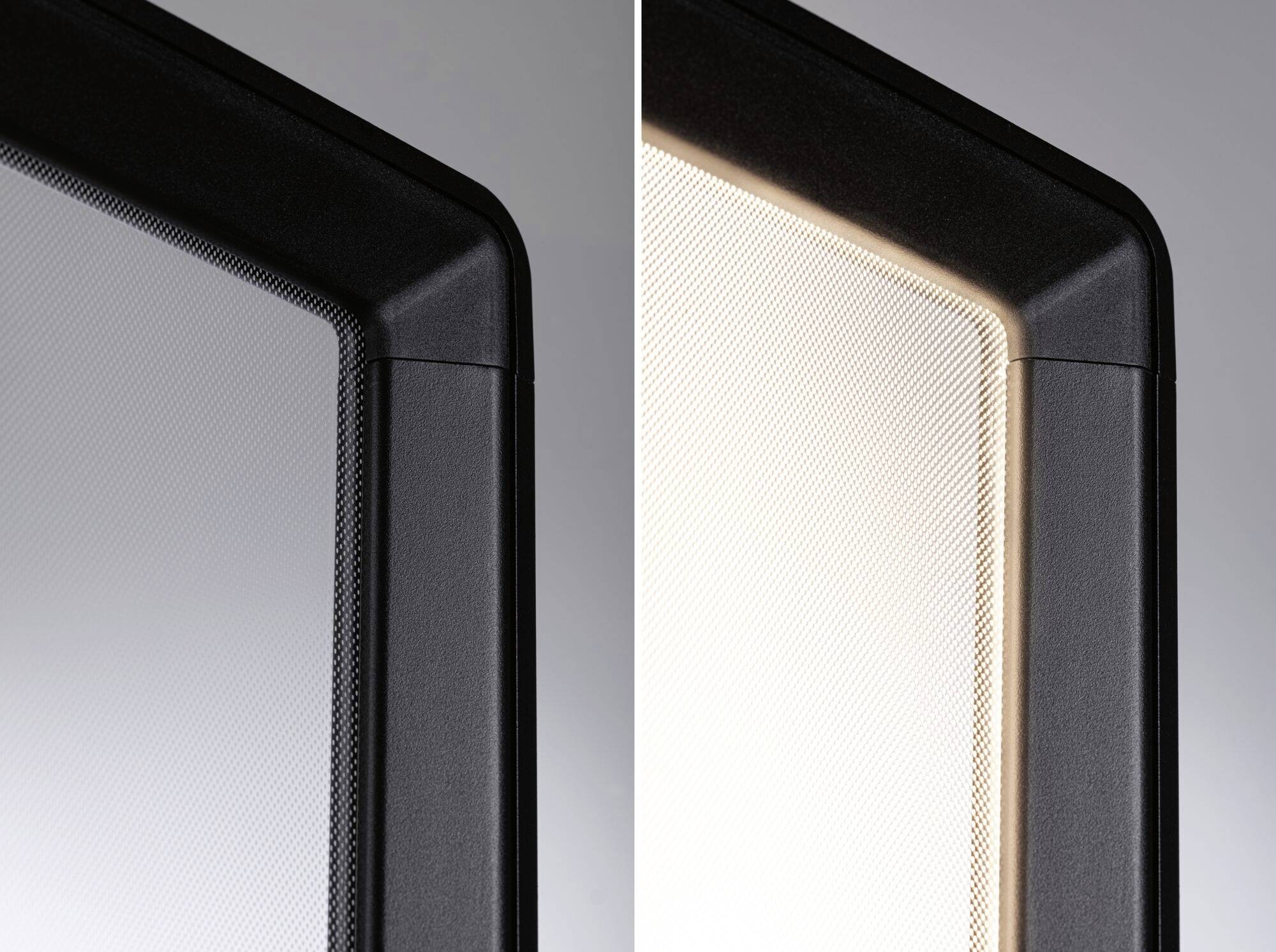 Zwei Nahaufnahmen von E-Reader-Bildschirmen: links mit dunkler Hintergrundbeleuchtung, rechts mit heller Hintergrundbeleuchtung.