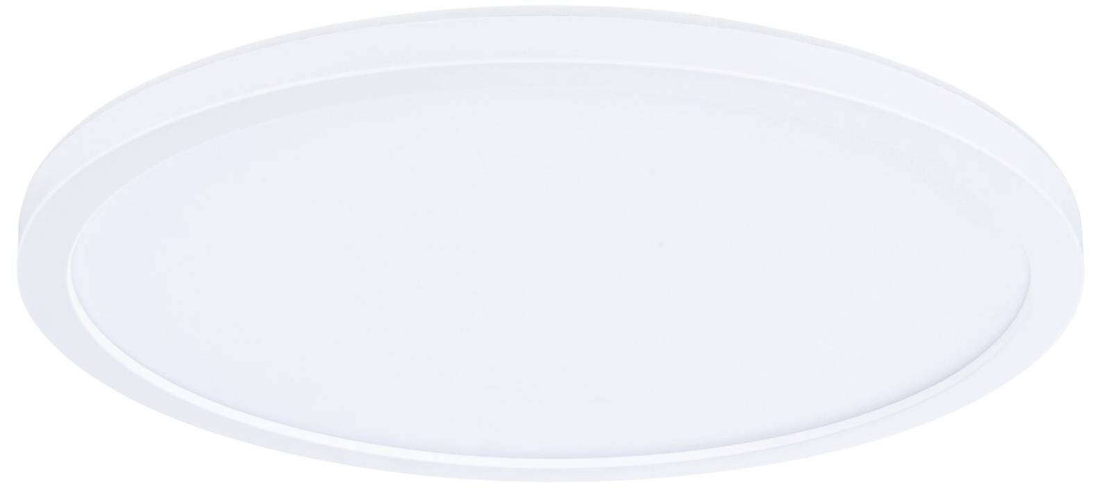 Weiße, runde Deckenleuchte mit schlichtem, modernem Design. Sie eignet sich für eine gleichmäßige Ausleuchtung von Innenräumen.