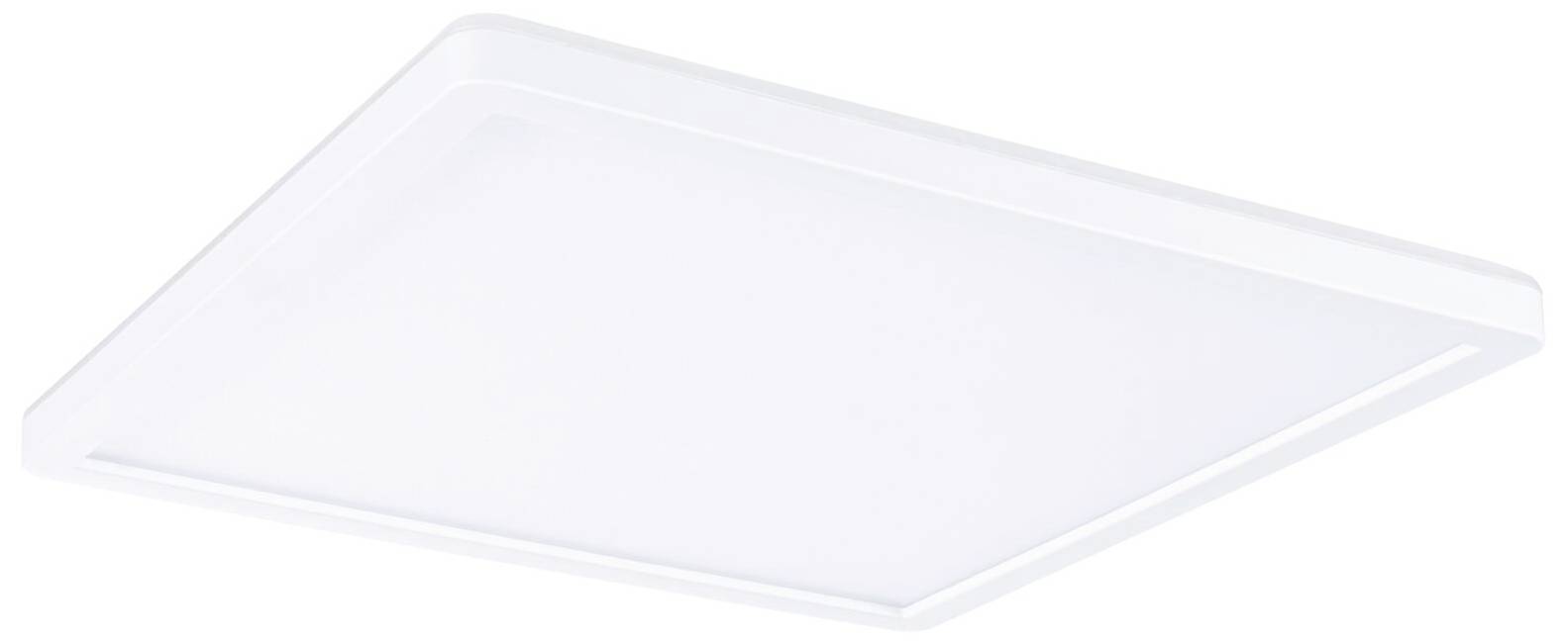 Eine quadratische, weiße LED-Deckenleuchte mit flachem Design. Ideal für moderne Wohn- oder Arbeitsräume.