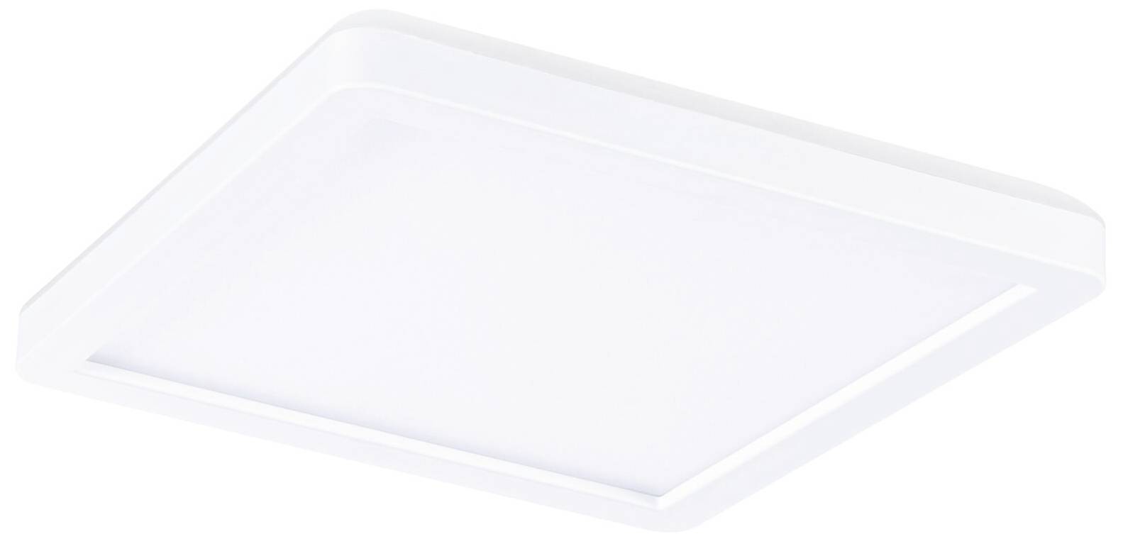 Ein quadratisches, weißes LED-Deckenelement mit einem schlanken, modernen Design.