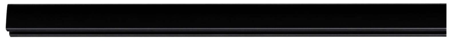 Schwarze Metallleiste, horizontal platziert, reflektiert leicht das Licht.