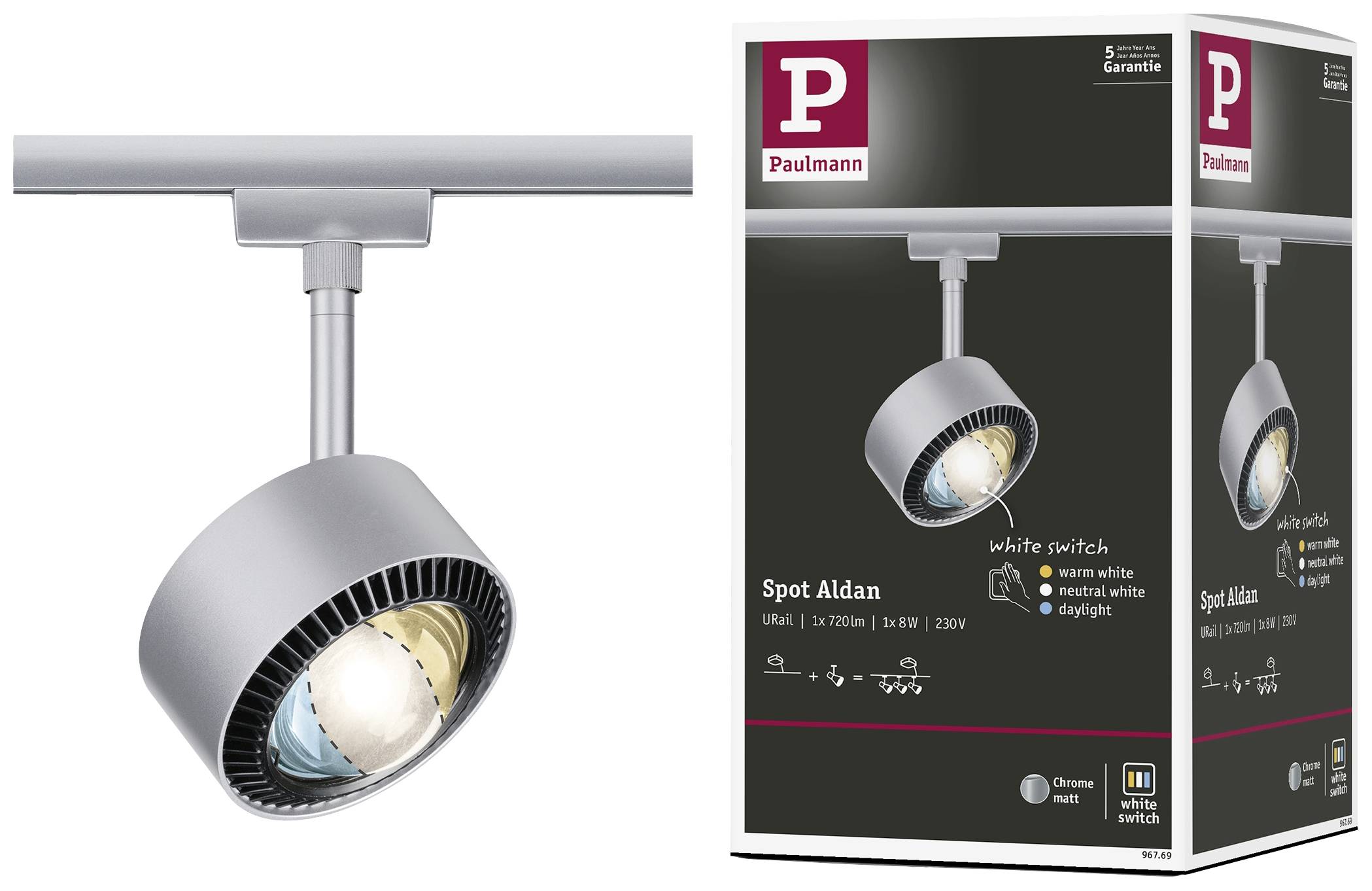 Paulmann Aldan LED-Schienenstrahler URail 8W LED Chrom (matt)