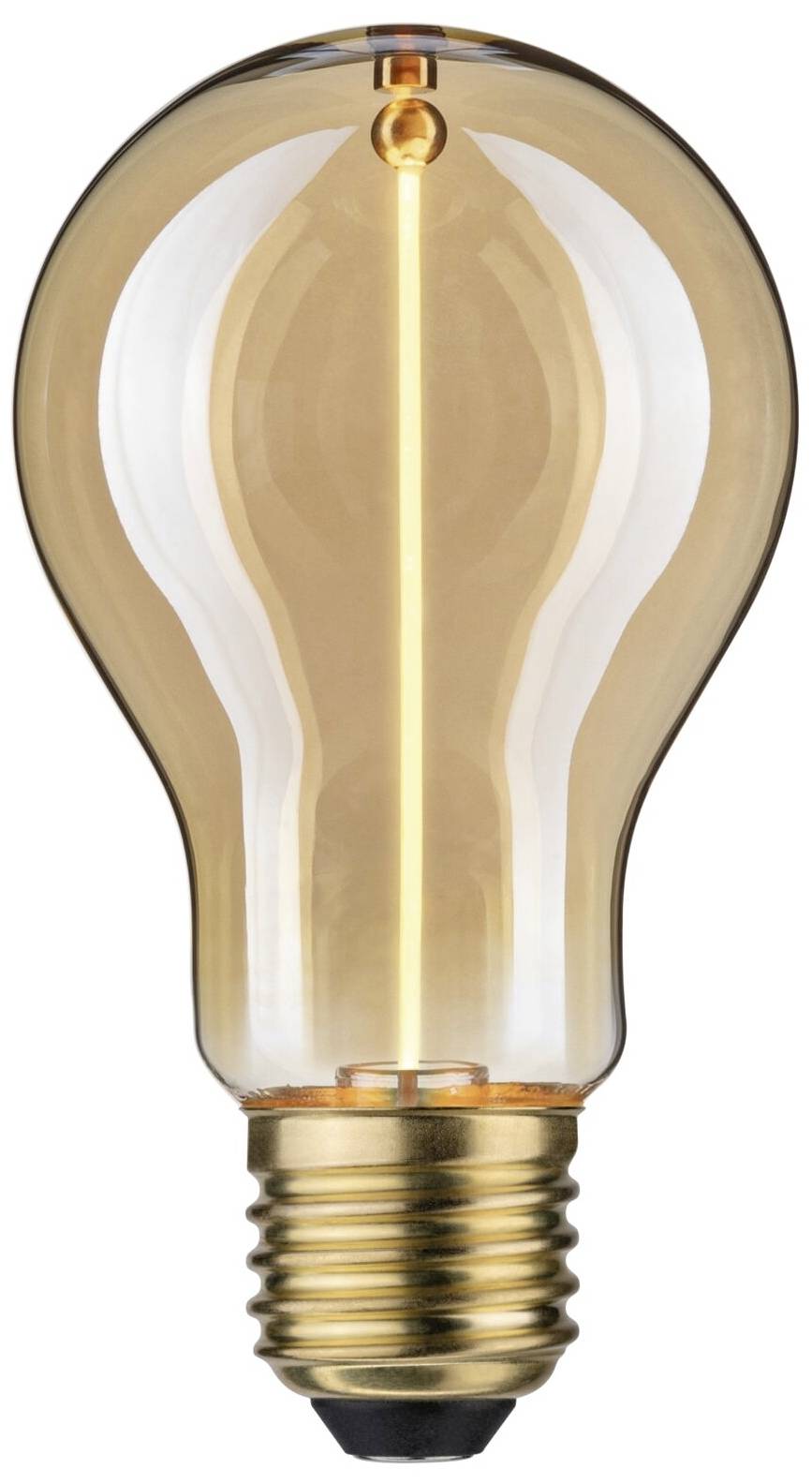 Glühbirne mit einem warmen, bernsteinfarbenen Glas und sichtbarem Filament, zeigt klassischen Stil und gemütliches Licht.