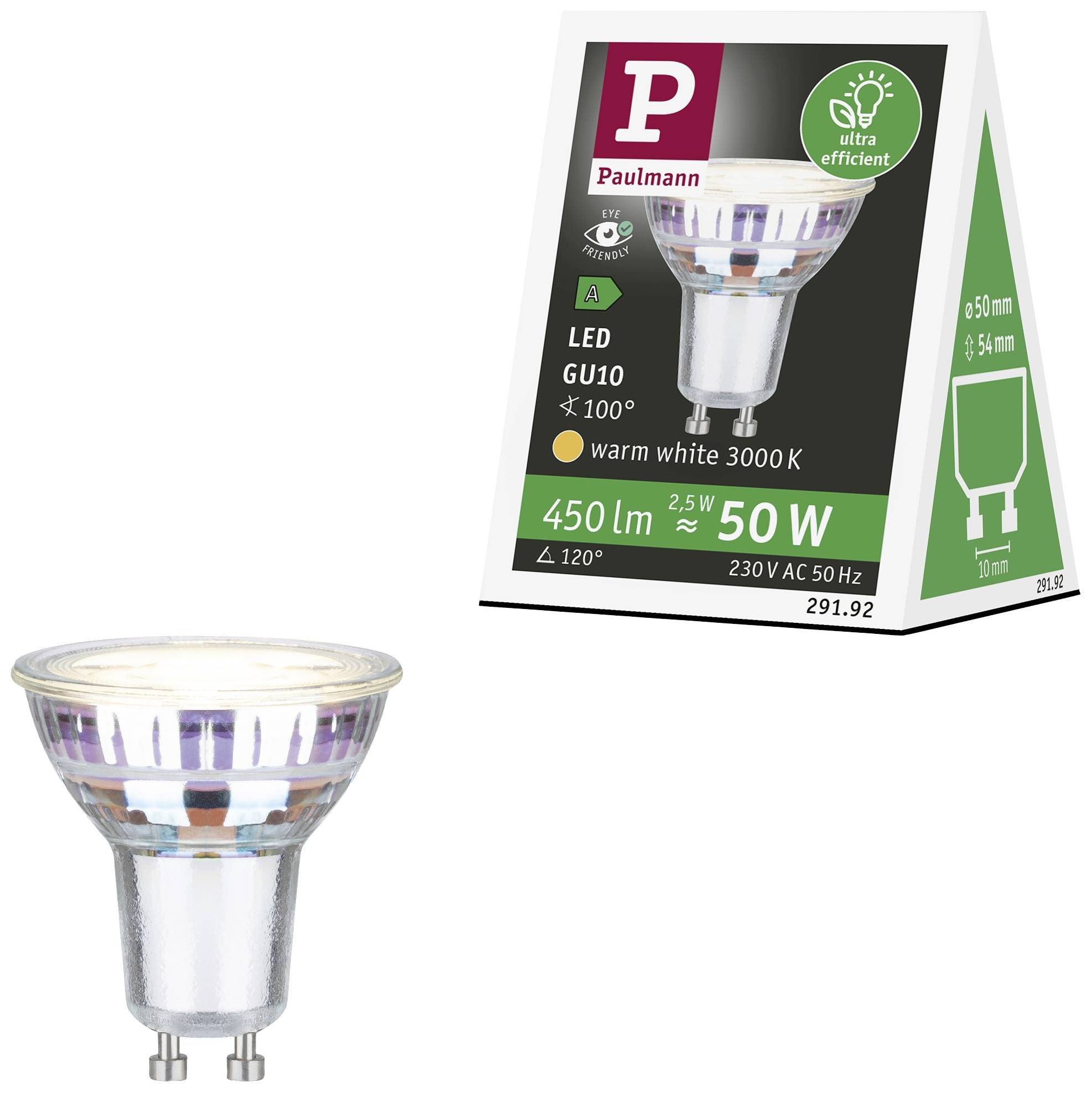 Paulmann 29192 LED EEK A (A - G) GU10 2.5W Warmweiß (Ø x H) 50mm x 54mm 1St.
