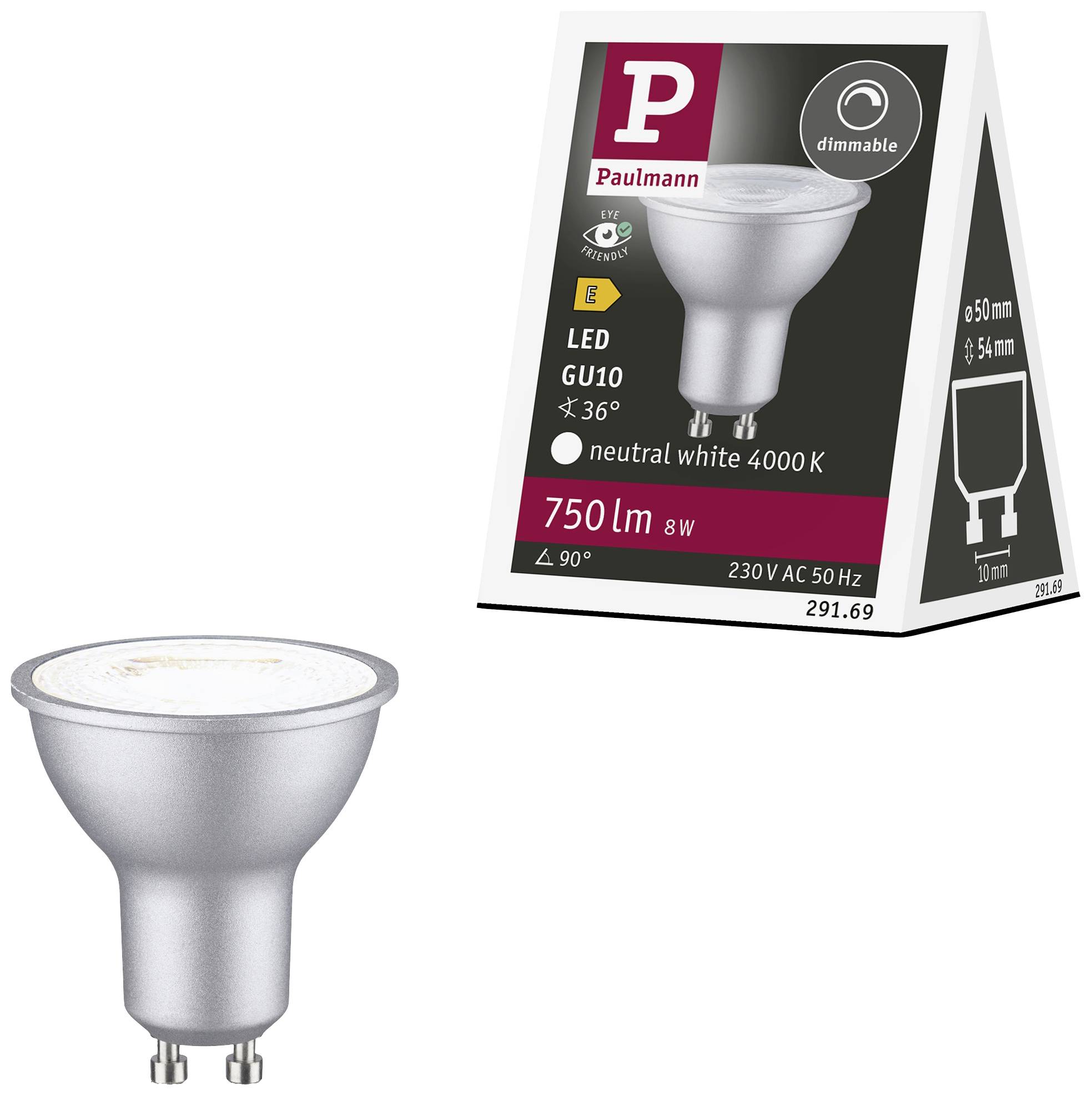 Paulmann 29169 LED EEK E (A - G) GU10 Reflektor 8W Neutralweiß (Ø x H) 50mm x 54mm 1St.